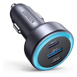 Автомобільний зарядний пристрій у гніздо прикурювача UGREEN EC307 2 виходи USB-C і 1 вихід USB-A Сумарна вихідна потужність до 30 Вт Space Gray (45843)