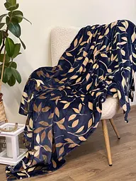 Плед Ecotton 150х220 см із мікрофібри Well Soft Листя золоте синій (23479) - мініатюра 2
