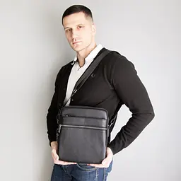 Сумка чоловіча шкіряна чорна Tiding Bag 17622-3A через плече з ручкою - мініатюра 7