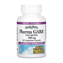 Амінокислота Natural Factors GABA (Гамма-аміномасляна кислота), 100 мг, Stress Relax, Pharma GABA, 6 (NFS-02836)
