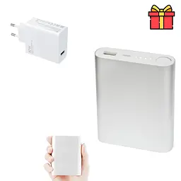Power bank повербанк на 10400 mah сріблястий та блок живлення для телефону білий 67W Power AR-9169 - мініатюра 2