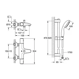 Термостат для ванни Grohe QuickFix Start Black + Душовий гарнітур Vitalio Start 100 UA303907T1, Чорний матовий - мініатюра 2