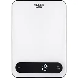 Ваги кухонні Adler AD 3177 white black електронні/ 10кг/ г; мл, унція/ USB type C/ автовимкнення (AD3177WB)