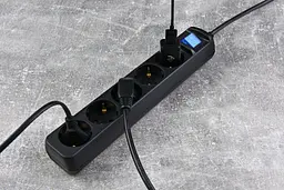 Мережевий фільтр 2E-U05ESM3BK 5XSchuko з вимикачем, 3G 1,0 мм, 3 м, чорний - мініатюра 6