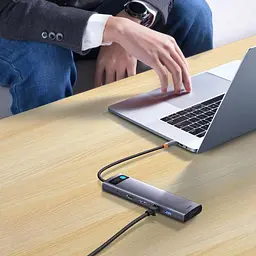 USB-Хаб Baseus Metal Gleam Series 12-in-1 (Type-C to HDMI+USB3.1*2+USB3.0*2+Type-C 3.1+PD+RJ45+SD/TF gray (WKWG020213) - мініатюра 7