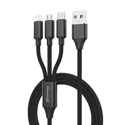 Дата кабель USB 2.0 AM to Lightning + Micro 5P + USB-C 1.0m 2.4-3A black Grand-X (PX-31B) - мініатюра 2