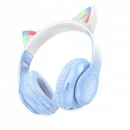 Навушники Hoco W42 Cat Ear Bluetooth з котячими вушками та LED-підсвіткою Блакитні з білим