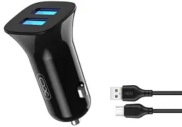 Автомобільний зарядний пристрій XO TZ10 double USB 12W 2.4A with MicroUSB cable Чорний