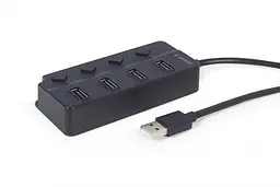 Хаб USB Gembird UHB-U2P4P-01, чорний, USB 2.0 - 4xUSB 2.0, кабель 80 см, кнопка вимкнення для кожного порту