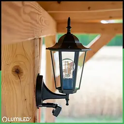 Настінний ретро-ліхтар Lumiled Bellis із датчиком руху, чорний мат, вверх - мініатюра 6