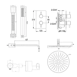 Душева система Kohlman Axel 30 graphite з термостатом + BOX прихованого монтажу KPL-QW432AG30, Графит - мініатюра 7