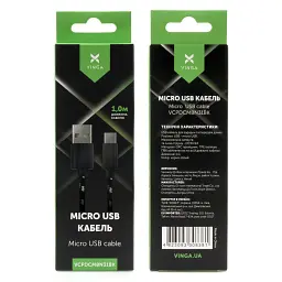 Дата кабель USB 2.0 AM to Micro 5P 2color nylon 1m black Vinga (VCPDCMBN31BK) - мініатюра 4