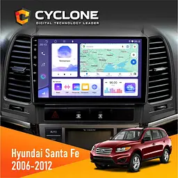 Штатна магнітола Hyundai Santa Fe 2006-2012 Cyclone C9-011 4x64, DSP Cyclone (НФ-00007019)