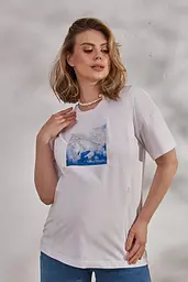 Жіноча вільна футболка для вагітних і годування груддю з принтом Clouds розмір M Юла Мама Білий - мініатюра 2