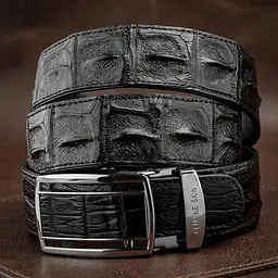 Ремінь-автомат CROCODILE LEATHER 18236 з натуральної шкіри крокодила (каймана) чорний 120 см - мініатюра 1