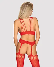 Бодістокінг Obsessive Bodystocking G313 red шнурівка геометричний декор S/M/L - мініатюра 2