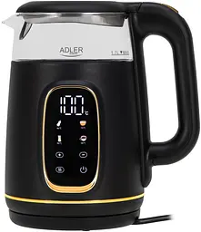 Електрочайник Adler AD 1305 black gold 1850-2200Вт/ 1.7л/ скло/ встановлення температури/