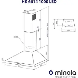 Витяжка купольна Minola HK 6614 WH 1000 LED - мініатюра 9