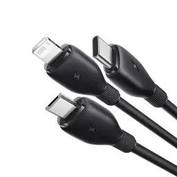Кабель Baseus Ultra-Fast 3in1 Fast Charging Cable USB для MicroUSB+Lightning+Type-C 3.5A 0.8m P10376303121-01 Black - мініатюра 2