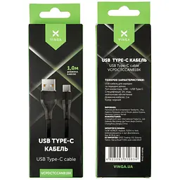 Дата кабель USB 2.0 AM to USB-C 1.0m cylindric nylon back Vinga (VCPDCTCCANB1BK) - мініатюра 4