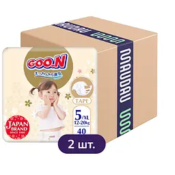 Упаковка підгузків для дітей Goo.N Premium Soft 5 XL (12-20 кг) на липучках унісекс 80 шт. (40 шт. х 2 шт.)