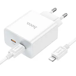 Адаптер мережевий HOCO Type-C to Lightning Cable Leader dual port(2C) charger C108A 2Type-C 35W білі - мініатюра 9