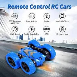 Автомобілі з дистанційним керуванням RC Stunt Car Toys для хлопчиків і дівчаток, 2.4 ГГц, двосторонні 360° Flips 4WD - мініатюра 4