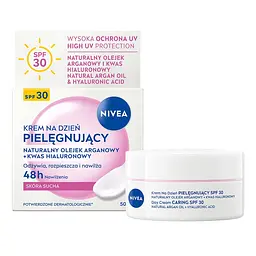 Крем денний живильний для обличчя Nivea SPF30 аргановою олією та гіалуроновою кислотою для сухої шкіри 50 мл