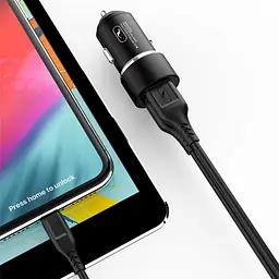 Автомобільний зарядний пристрій SkyDolphin SZ02V Aluminium (2USB, 2.4A) Black + кабель microUSB (AZP-000073) - мініатюра 4