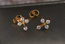 Сережки гвоздики Xuping Jewelry хрестики з камінцями на кінцях 1.2 см золотисті - мініатюра 2