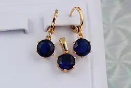Набір Xuping Jewelry сережки і кулон з синім каменем 8 мм на шість кріплень золотистий