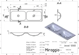 Умивальник Miraggio JESSEL 1200-2 (0000783) Miramarble, Глянцевий, Накладний/Врізний, Білий - мініатюра 2