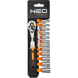 Набір торцевих головок, 1/4, тріскачка 90 зубців, CrV, 14 шт Neo Tools hoz0012652