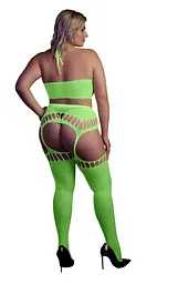 Комплект білизни Ouch! Two Piece with Crop Top and Stockings, XL/XXXXL (зелений) - мініатюра 2