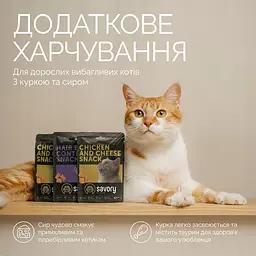 Ласощі хрумкі Savory Cats Snacks Pillows Gourmand with Chicken and Cheese Для дорослих вибагливих котів подушечки з куркою та сиром 180 г - мініатюра 3