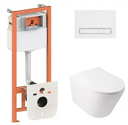 Набір Qtap Nest 4 в 1 підвісний унітаз Swan Ultra Quiet 485x360x320 + комплект інсталяції QT16335179W45155 - мініатюра 1