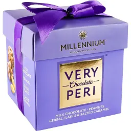 Цукерки Millennium Very Peri з арахісом, родзинками, злаковими пластівцями та солоною карамеллю 140 г