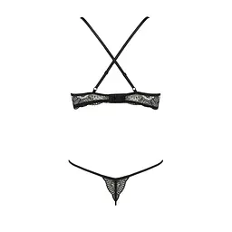 Комплект білизни Passion Exclusive QUENTRIS BIKINI XXL/XXXL, black, стрінги і напіввідкритий ліф - мініатюра 6