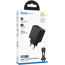 МЗП Hoco N83 Profit PD40W (1USB-C) + кабель Type-C to Type-C Black - мініатюра 2