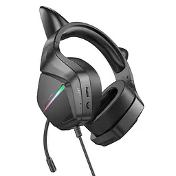 Навушники накладні Borofone BO106 ігрові з вушками та LED підсвічуванням, USB, 3.5 мм, elf cat, Black - мініатюра 2
