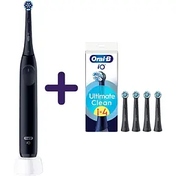 Набір: електрична зубна щітка Oral-B iO 2 ультрачорна + змінні насадки до електричної зубної щітки Oral-B iO Максимальне очищення 4 шт.
