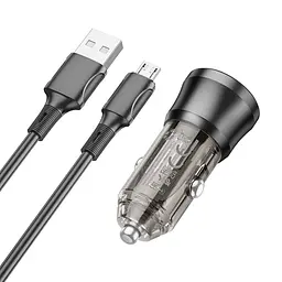 Автомобільний зарядний пристрій Borofone BZ23 1USB QC3.0/18W 5V/3A 9V/2A 12V/1.5A USB/MicroUSB Transparent Black (34165_3337972) - мініатюра 3