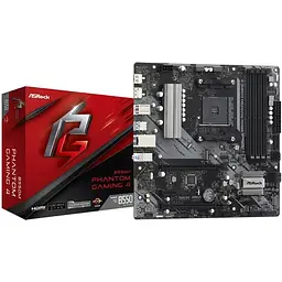 Материнська плата AM4 (B550) ASRock B550M Phantom Gaming 4, B550, 4xDDR4, CrossFireX, Int.Video(CPU), 4xSATA3, 2xM.2, 1xPCI-E 16x 4.0, 1xPCI-E 16x 3.0, 1xPCI-E 1x 3.0, ALC887, RTL8111H, 8xUSB3.2/4xUSB2.0, HDMI/DP, Micro ATX