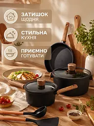 Набір посуду антипригарний чорний 9 предметів для індукції, каструля 24 см, сковороди 20/24 см (49676226) - мініатюра 9