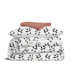 Дитяча постільна білизна в ліжечко FUNNY PANDAS, рожевий (PandasRoseCord_101Brick_140)