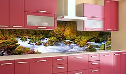 Вініловий кухонний фартух Лісова річка наклейка для кухні дерева осінь Природа Помаранчевий Happy Pocket Z181434 - мініатюра 3