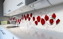 Кухонний фартух 3Д Троянди Завитки ПВХ для декору 60х300 см Червоний Happy Pocket Z184458 - мініатюра 5