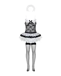 Еротичний костюм покоївки зі спідницею Obsessive Housemaid 5 pcs costume L/XL, чорно-білий, топ з пі - мініатюра 5