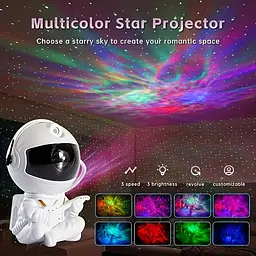 Проектор Astronaut Nebula — нічник з LED-туманністю, зірками, пультом і обертанням 360° (білий корпус), Білий - мініатюра 3