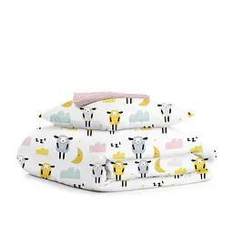 Дитяча постільна білизна в ліжечко SHEEPS CS7, жовтий (SheepYellowGreyBeige_DropRose_140)